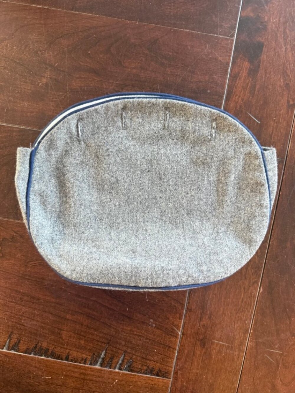 Vintage Handmade Bermuda Bag Cover Grey Wool Navy Blue Piping Lined Interior